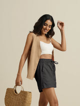 trueBrowns Grey Cotton Blend Shorts With Drawstring