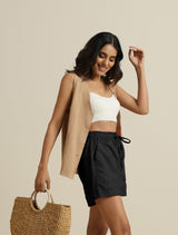 trueBrowns Black Cotton Blend Shorts With Drawstring