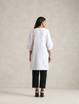 trueBrowns White Cotton Blend Short Kurta