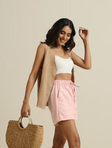 trueBrowns Light Pink Cotton Blend Shorts With Drawstring