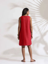 trueBrowns Red Cotton Blend Short Dress