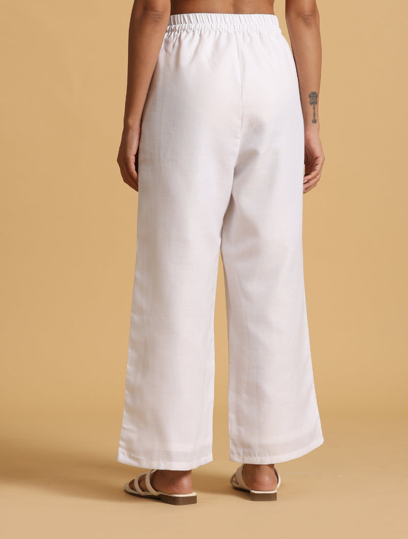 trueBrowns White Cotton Blend Elasticated Drawstring Straight Pants