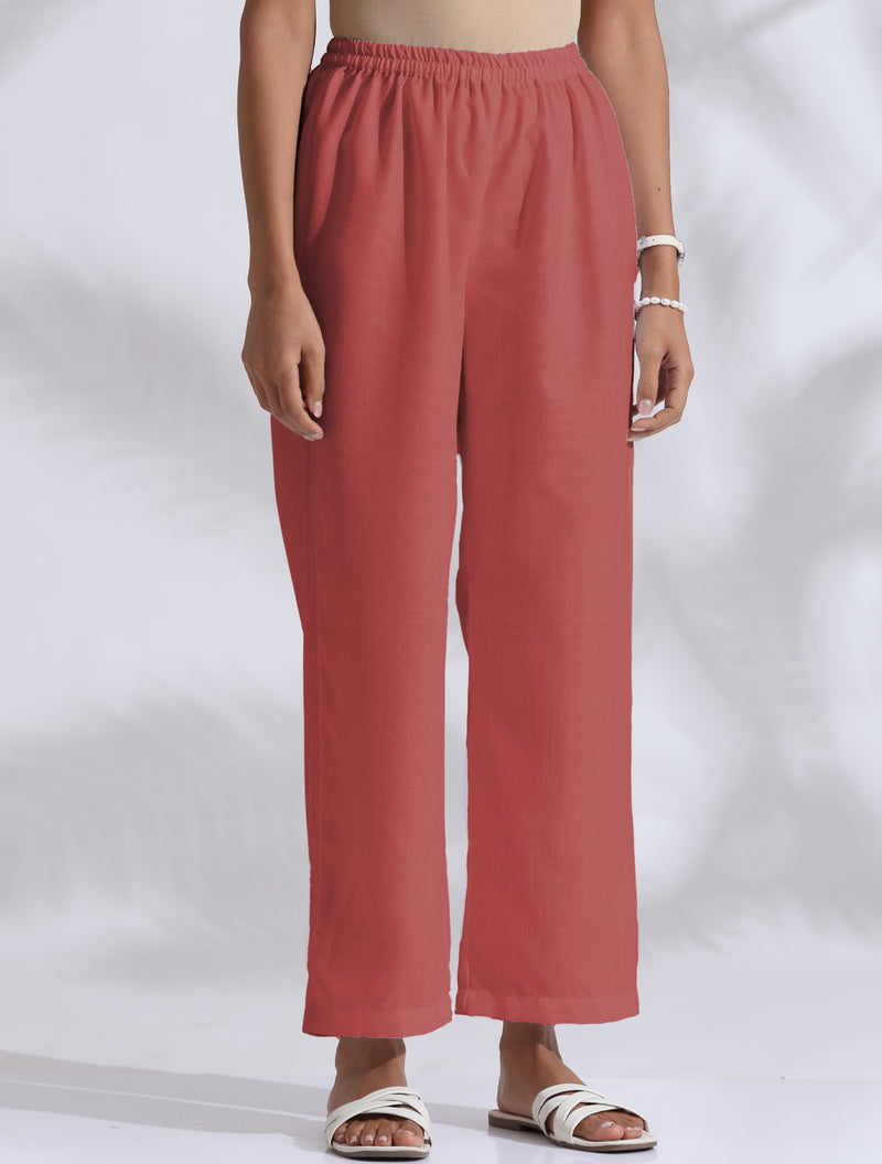 trueBrowns Pink Cotton Blend Pleated Kurta Co-ord Set