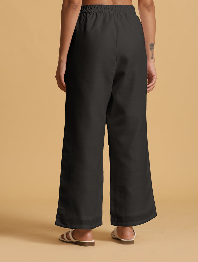 trueBrowns Black Cotton Blend Elasticated Drawstring Straight Pants