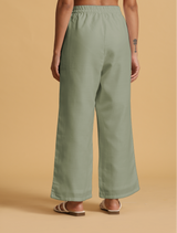 trueBrowns Mint Green Cotton Blend Elasticated Drawstring Straight Pants