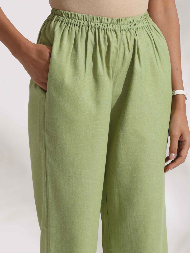 trueBrowns Green Slub Kurta Set