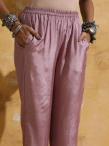 trueBrowns Lilac Muslin Silk High-Slit Kurta Pant Set