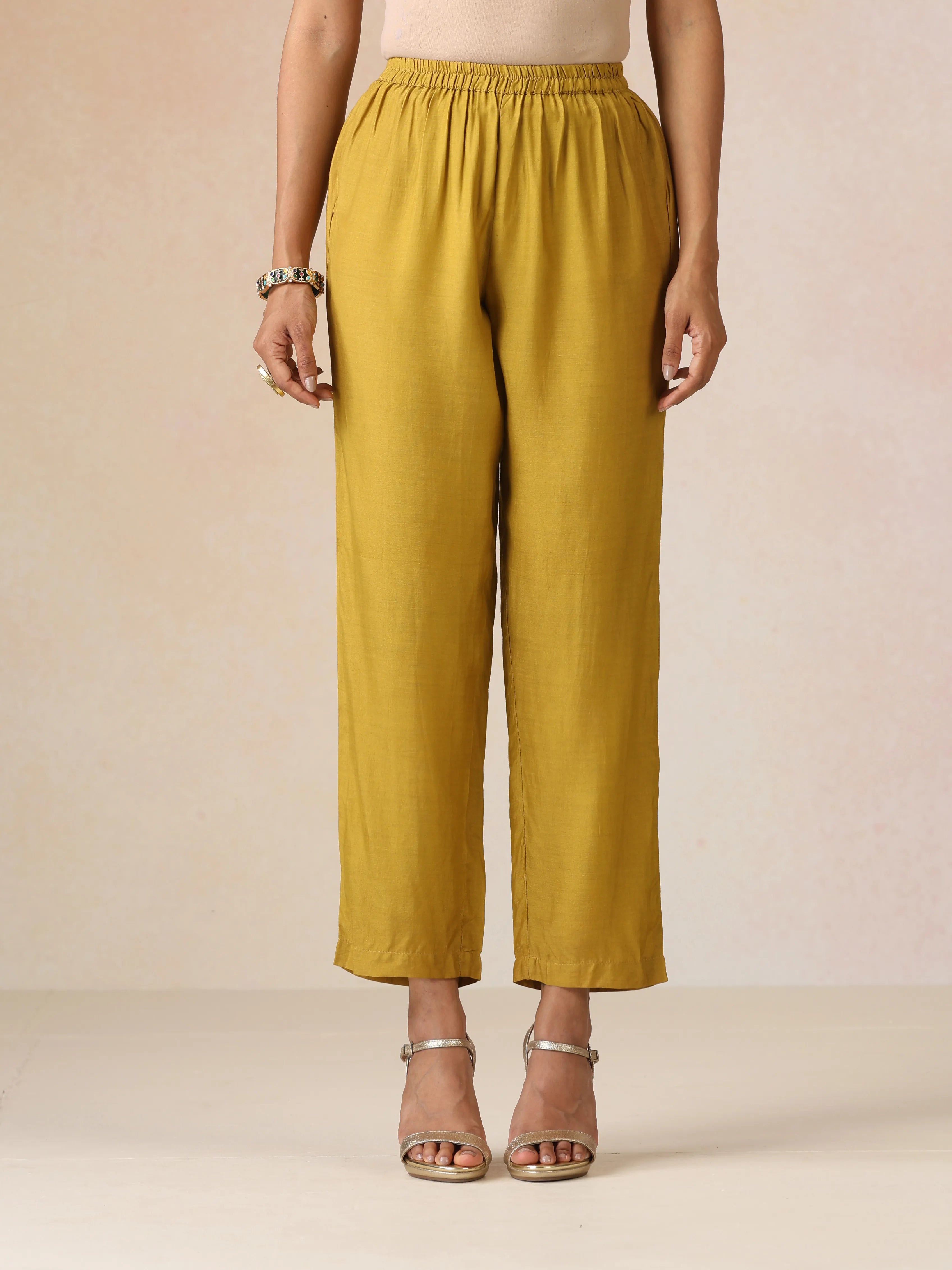 trueBrowns Red Gold Foil Print Muslin Silk A-line Kurta Set