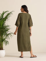 trueBrowns Olive Cotton Embroidered Dress