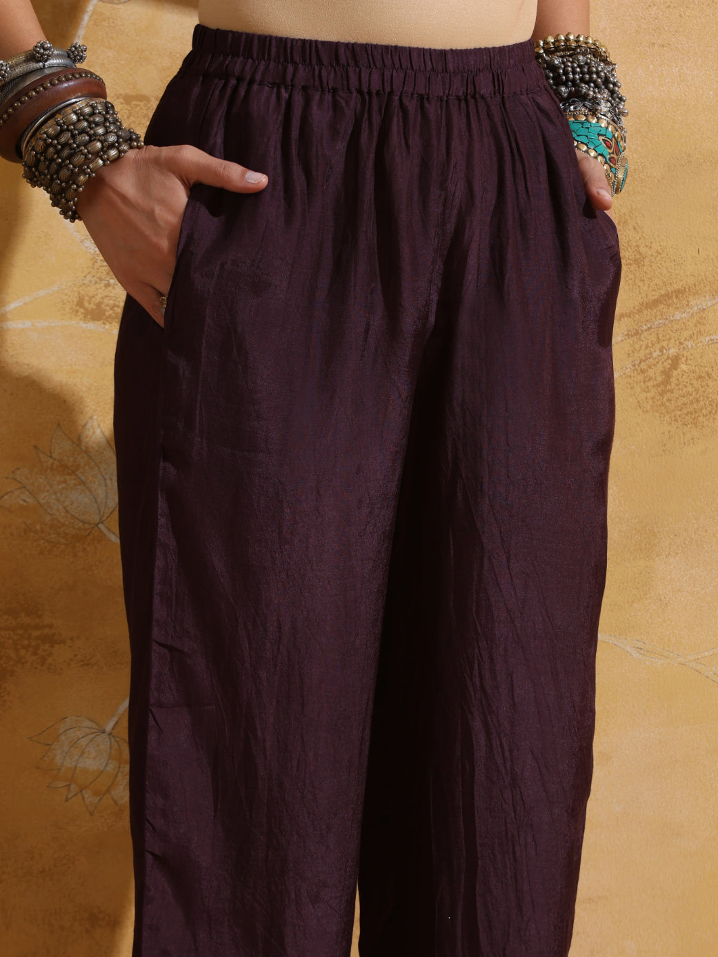 trueBrowns Cola Rust Red Floral Print Muslin Silk A-Line Co-ord Set