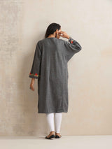 trueBrowns Grey Kashmiri Embroidered Woollen Phiran Kurta