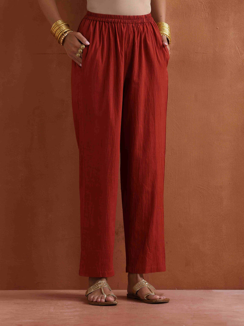 trueBrowns Rust Metallic Angrakha Kurta Set