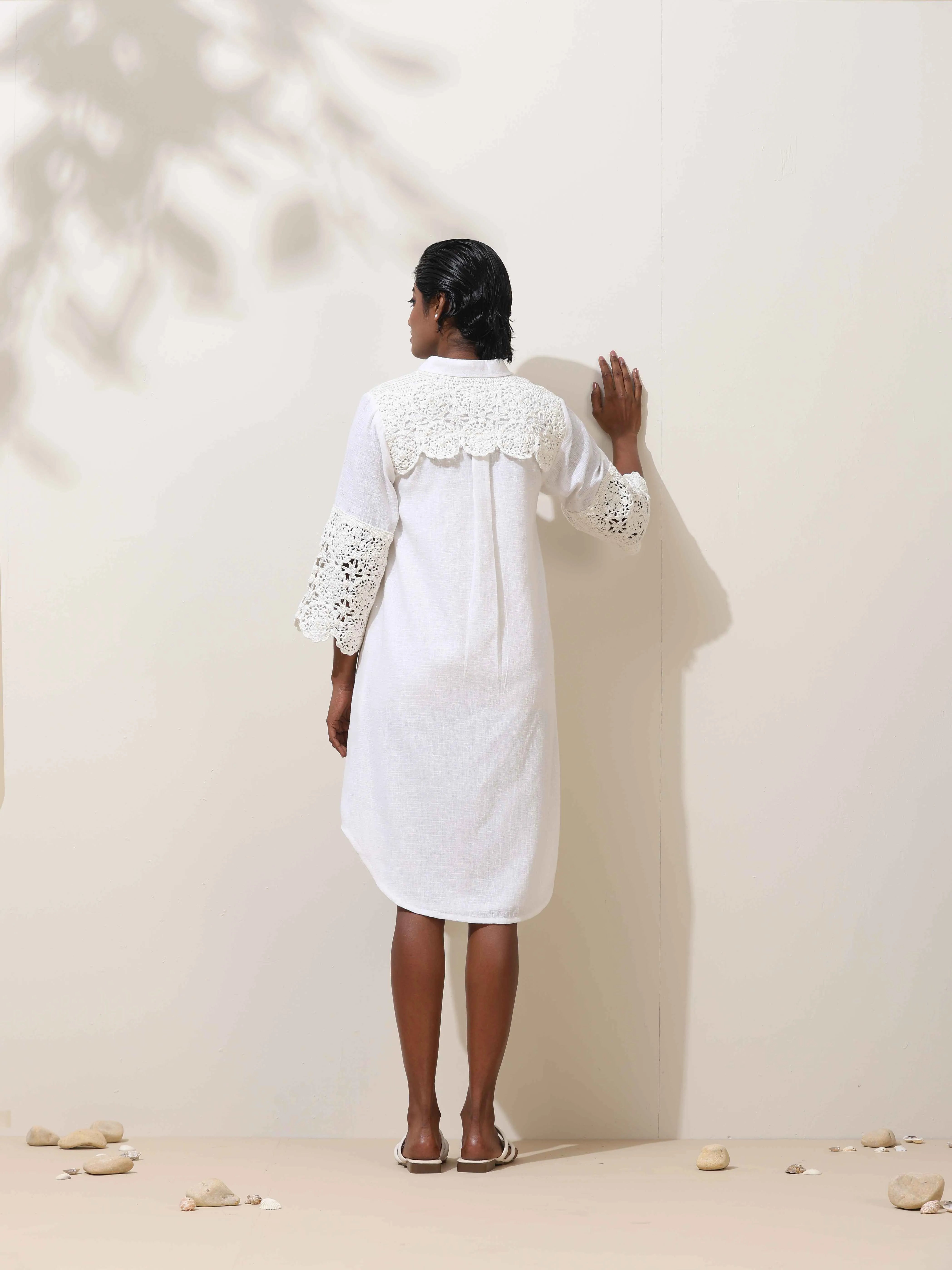 trueBrowns Neroli White Crochet Natural Cotton Short Dress