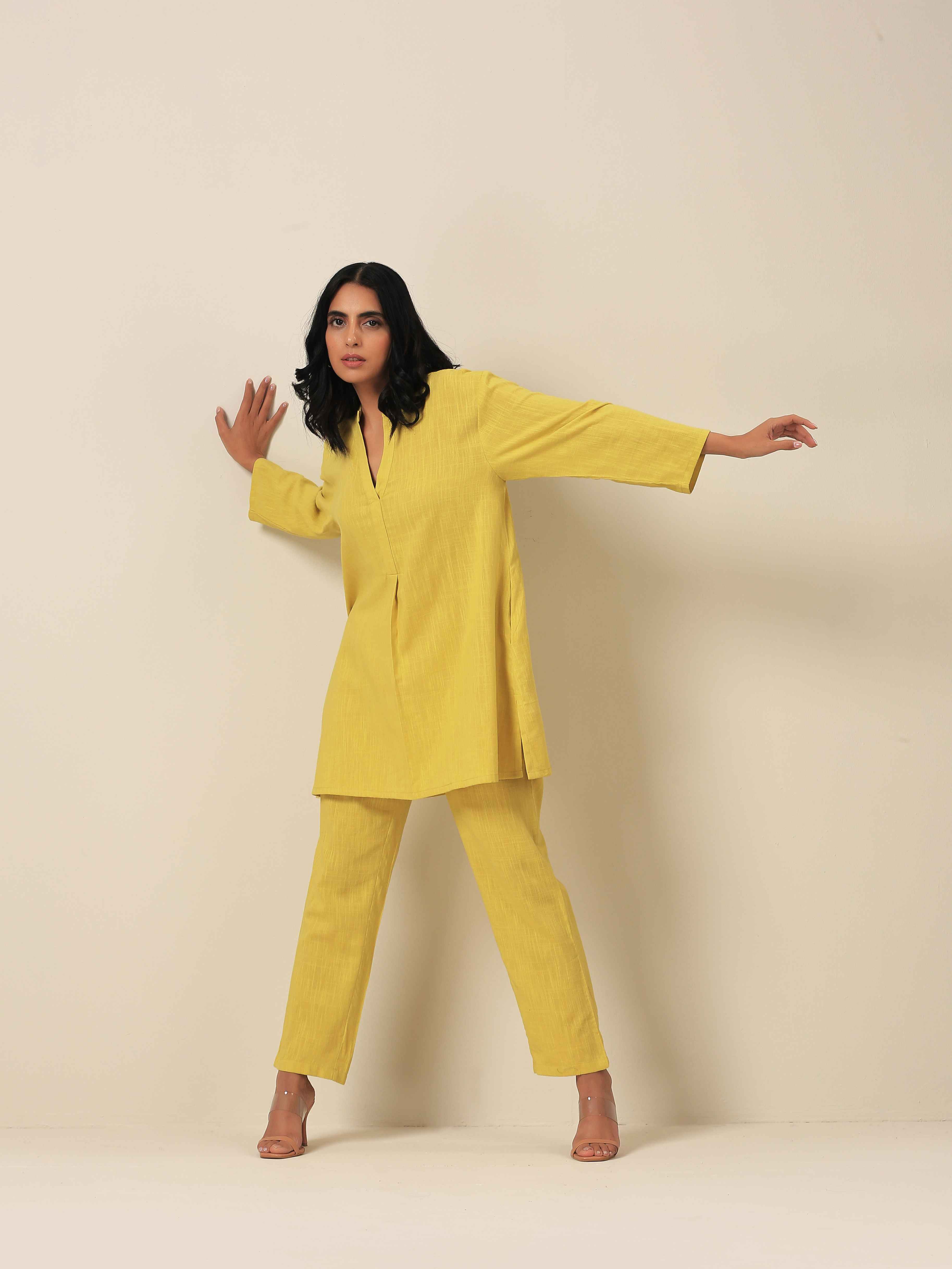 Lime Slub Texture Relax Fit Co-Ord Set