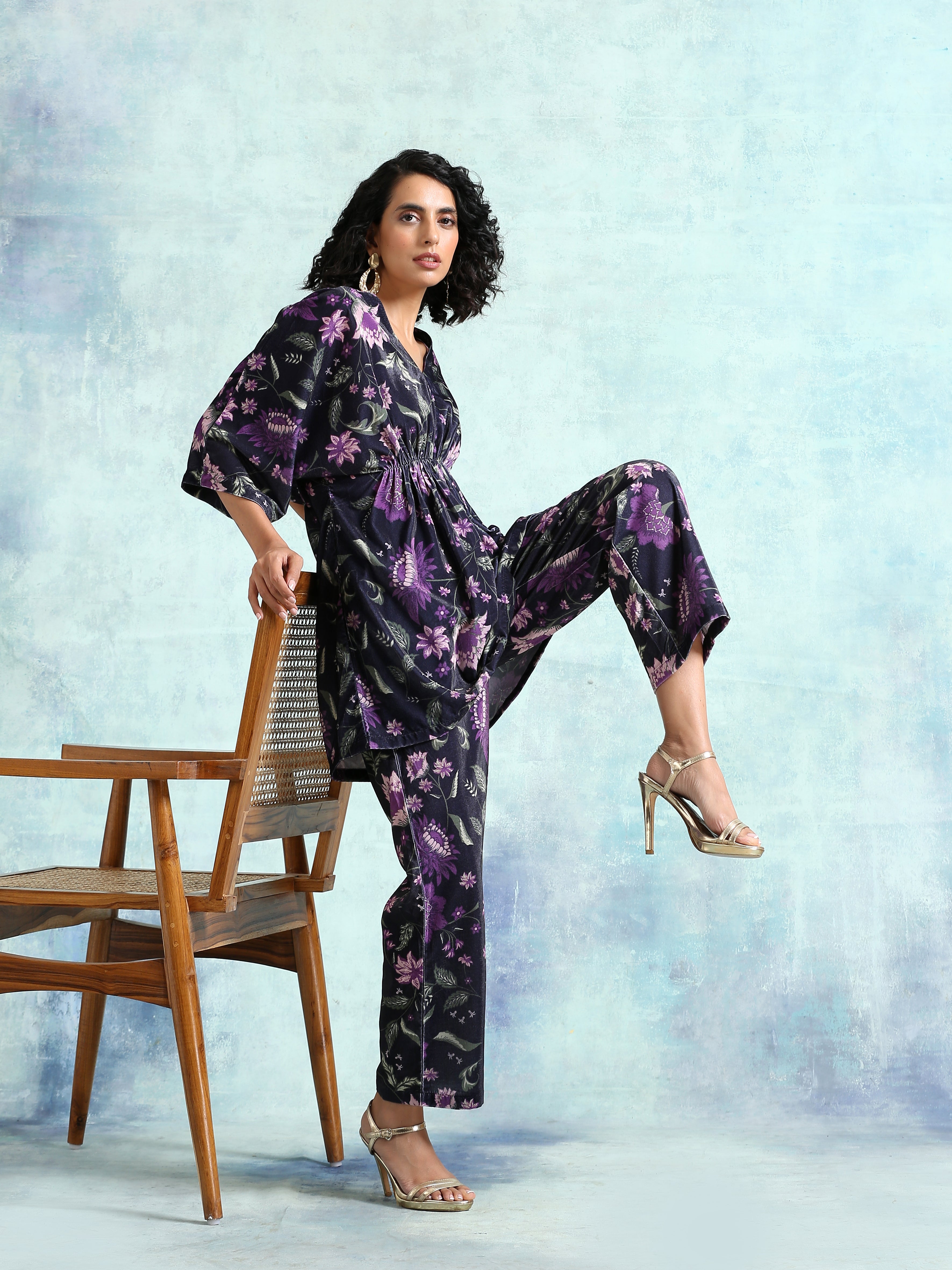 Black Printed Velvet Co-Ord Set