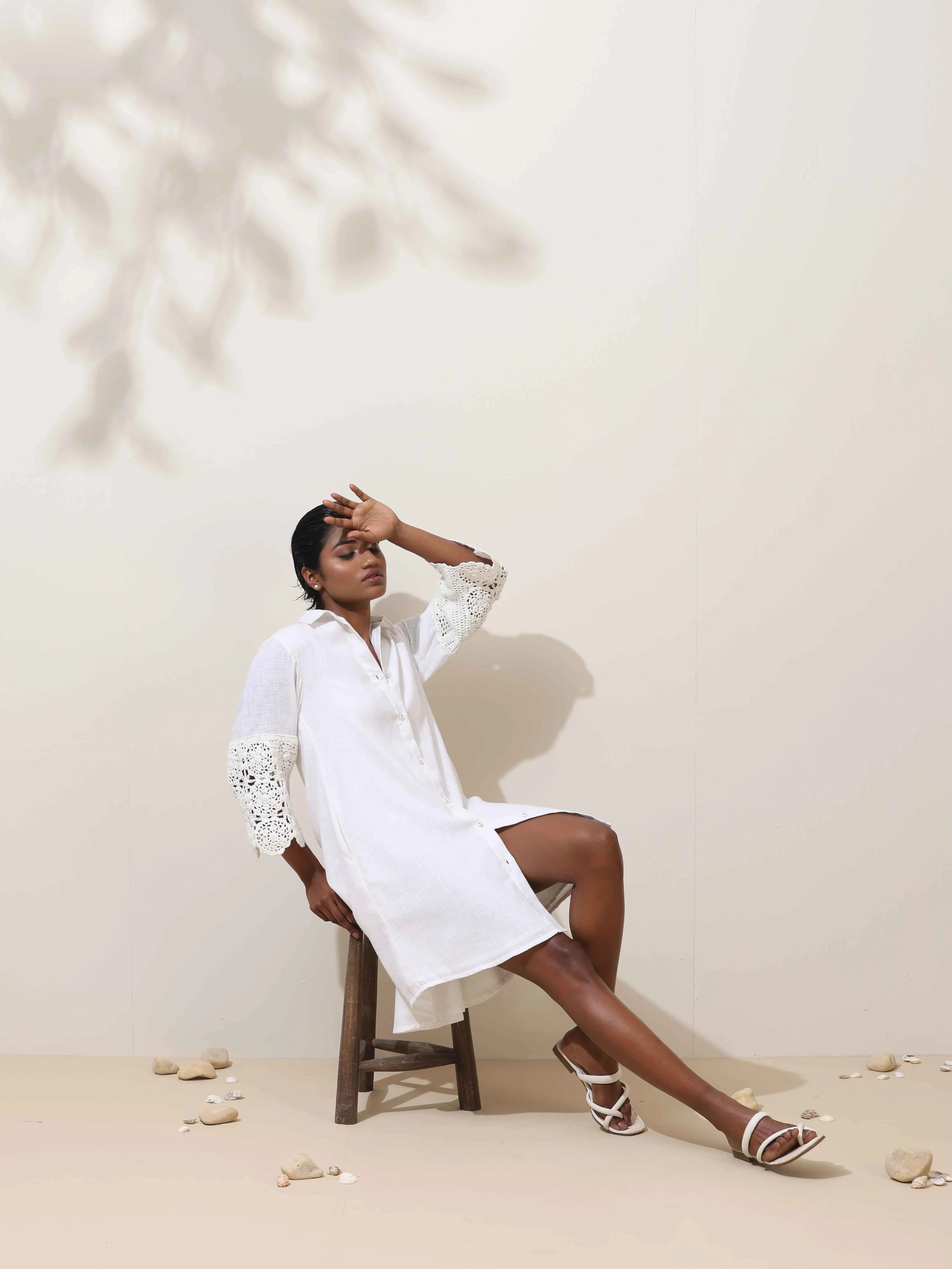 trueBrowns Neroli White Crochet Natural Cotton Short Dress