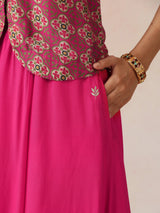 trueBrowns Pink Print Viscose Jacket Skirt Co-ord Set