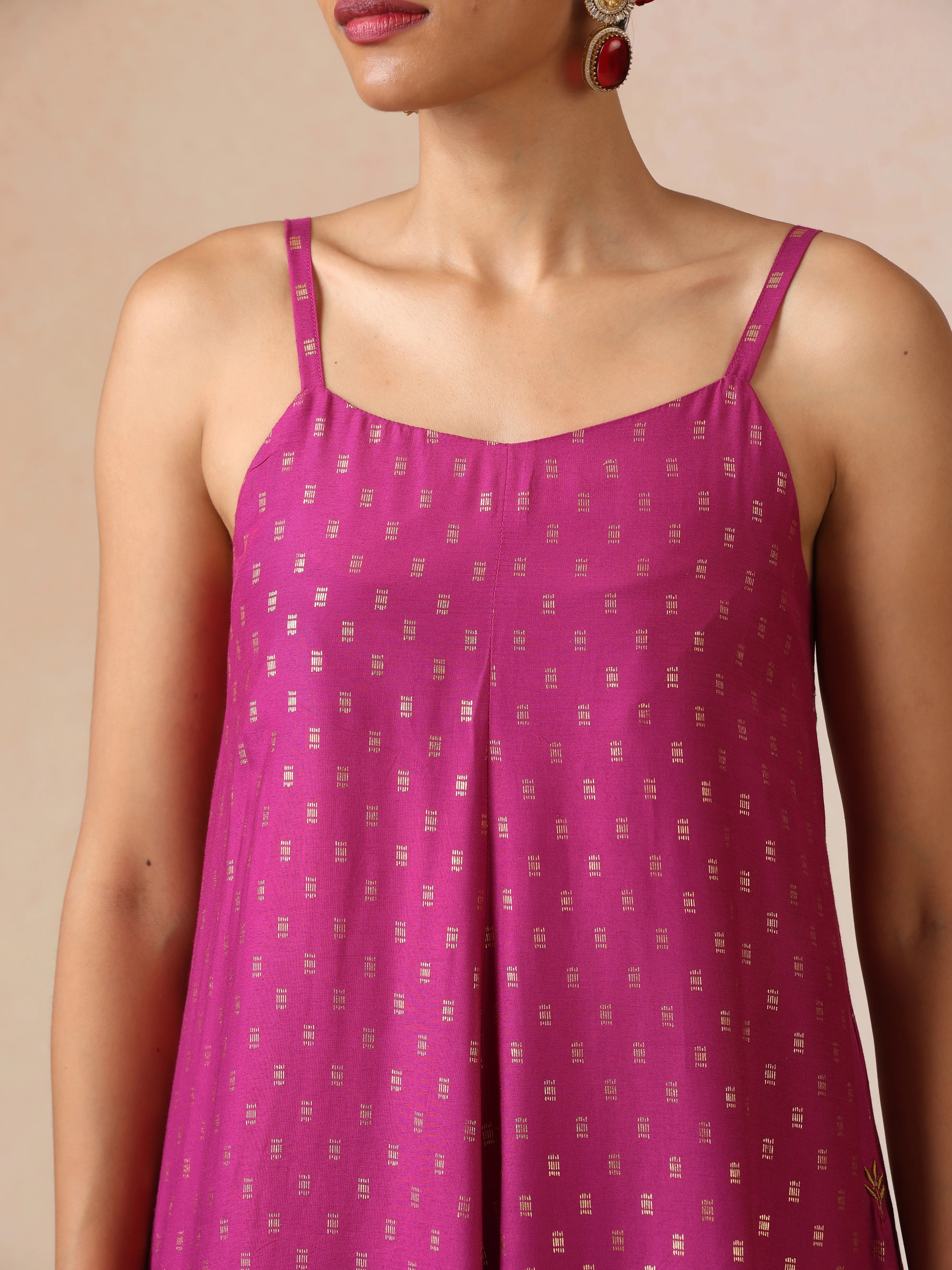 trueBrowns Pink Gold Foil Print Muslin Silk Flared Kurta Set