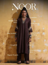 trueBrowns Brown Metallic High-Slit Straight Kurta Set