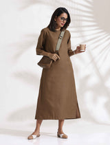 trueBrowns Brown Slub Dress