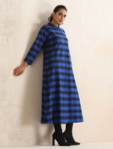 trueBrowns Blue Check Flared Winter Dress