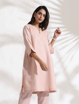 trueBrowns Light Pink Slub Kurta Co-ord Set