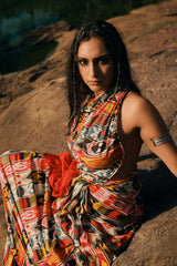 trueBrowns Cola Pink Muslin Ikat Saree