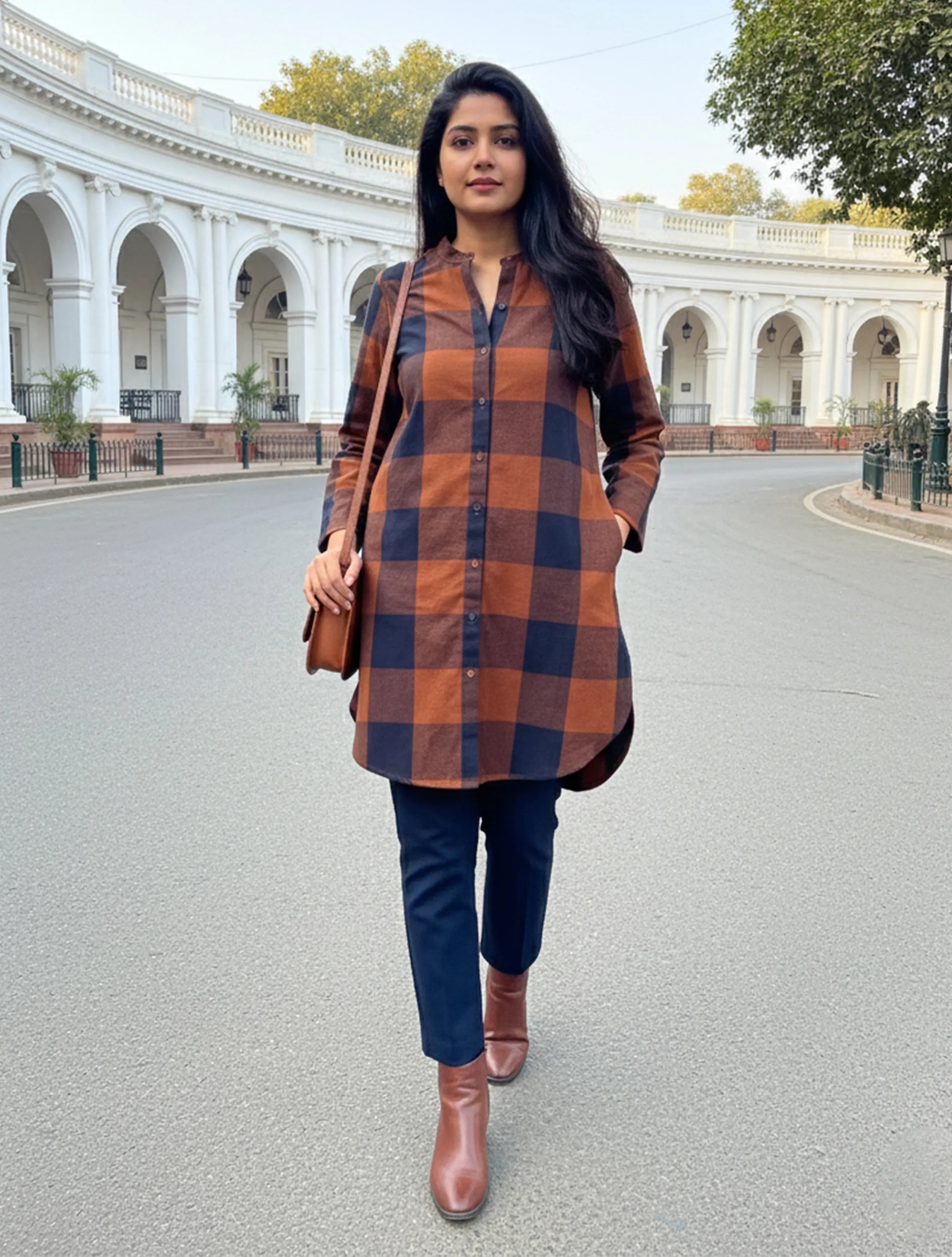 trueBrowns Brown Navy Check Winter Shirt Top