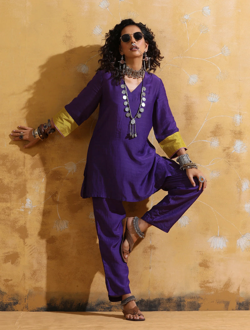 trueBrowns Purple Muslin Silk Co-ord Set