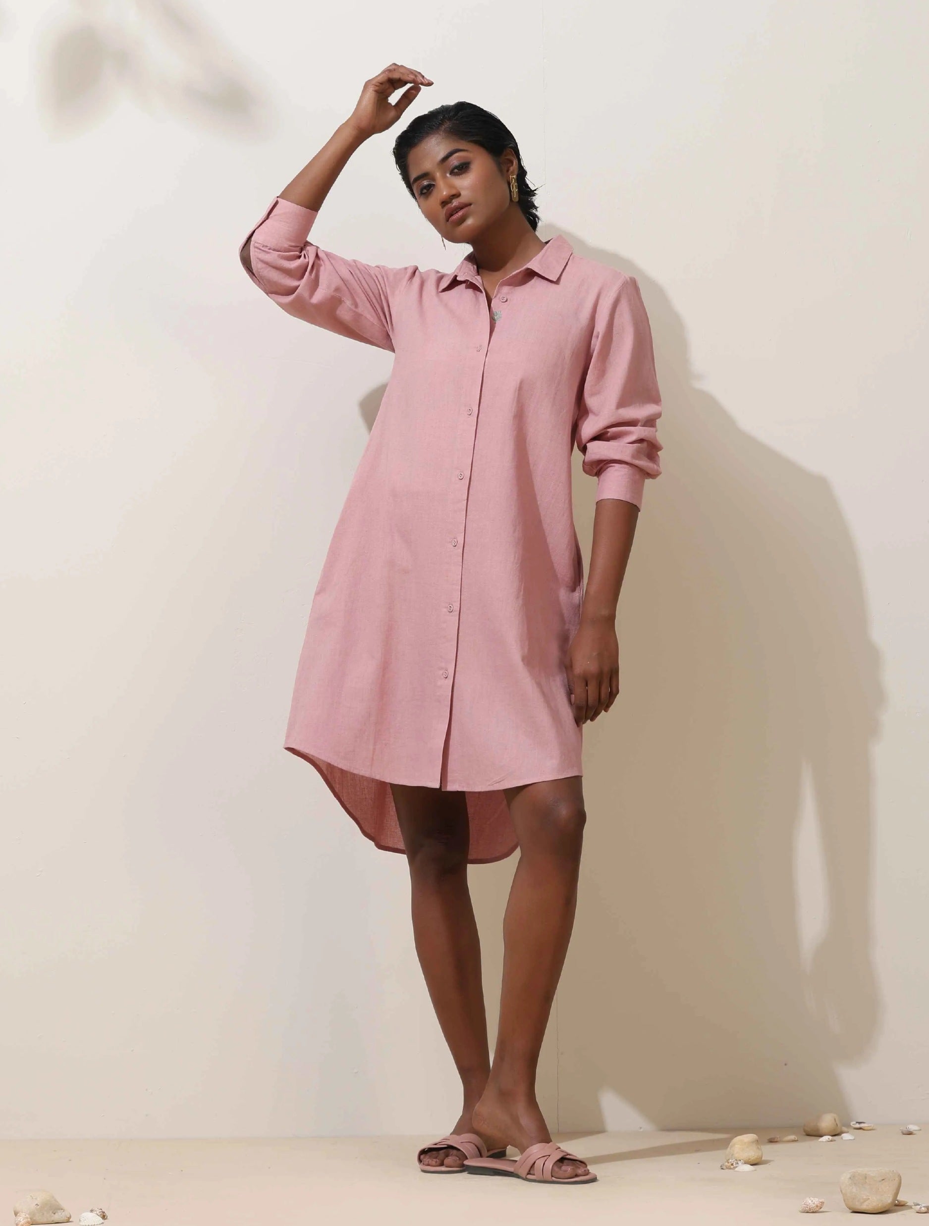 trueBrowns Pink Cotton Linen Dress