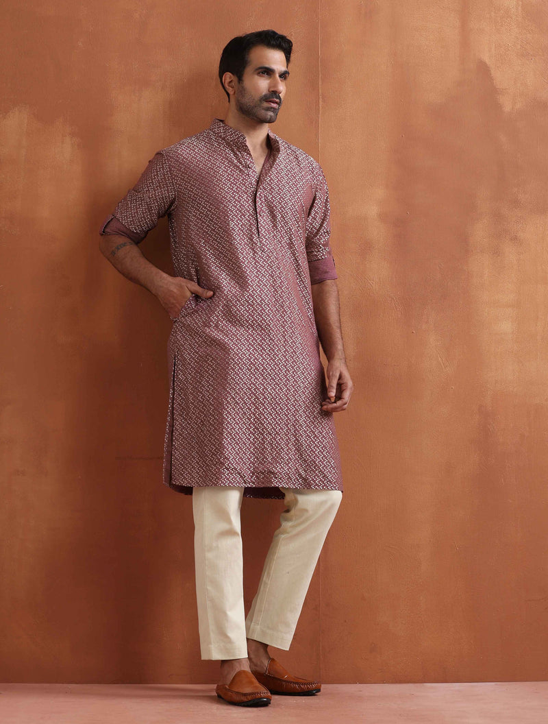 trueBrowns Men's Purple Cotton Dobby Kurta