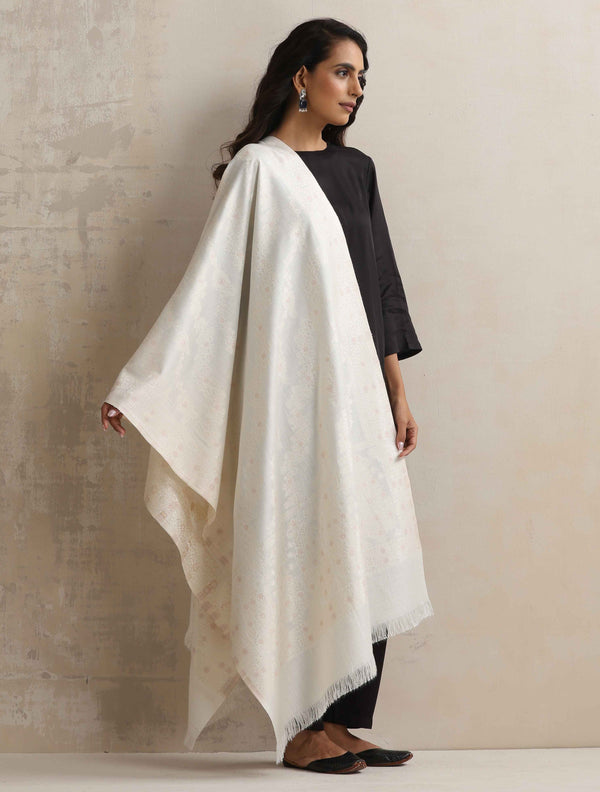 trueBrowns Off-White Gold Woven Woollen Stole