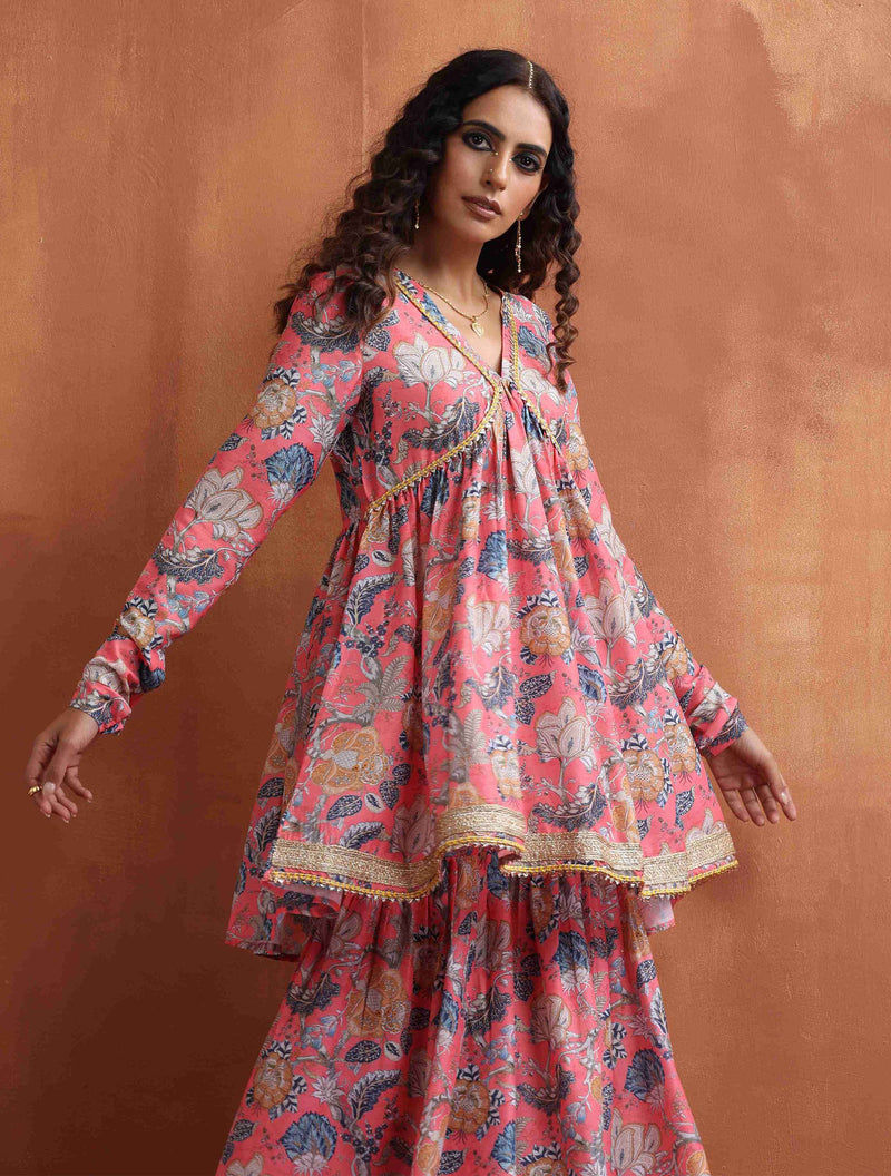 trueBrowns Orange Print Sharara Set