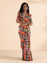 trueBrowns Cola Pink Muslin Ikat Saree