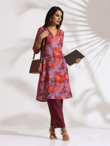 trueBrowns Purple Print Kurta Co-ord Set