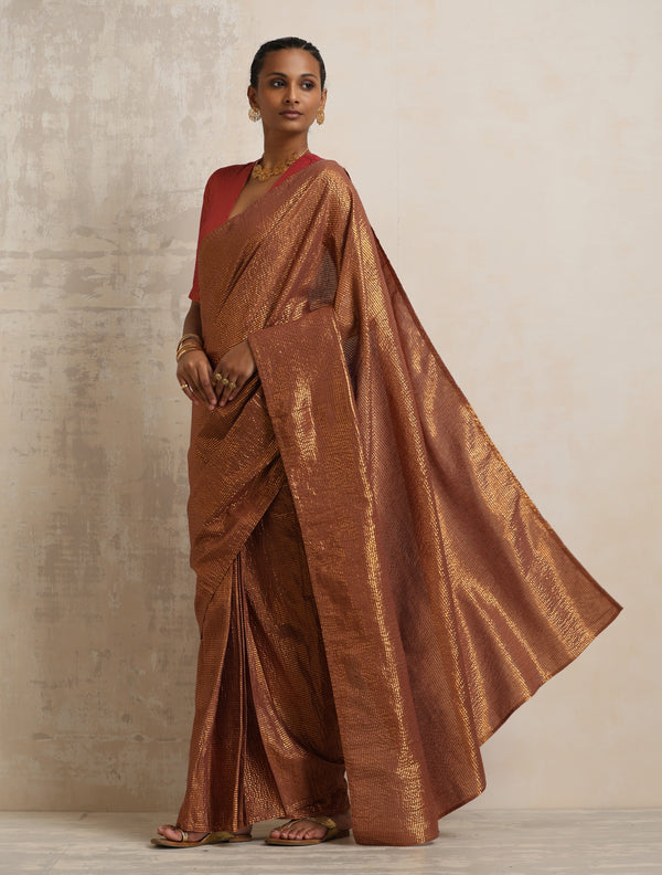 trueBrowns Brown Gold Metallic Ready To Wear Saree