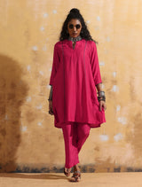 trueBrowns Pink Muslin Silk A-Line Kurta Co-ord Set