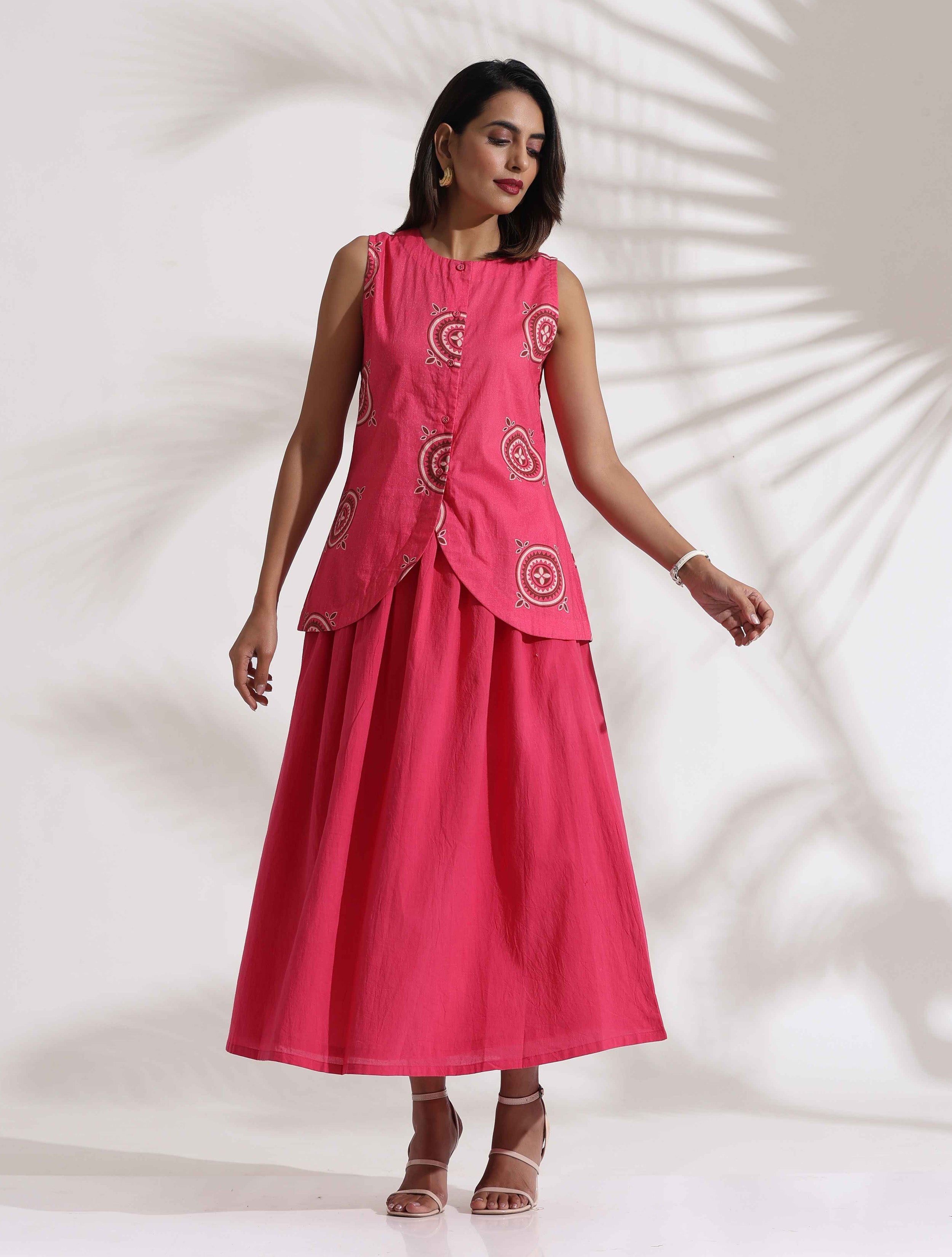 trueBrowns Pink Cotton Skirt Co-ord Set