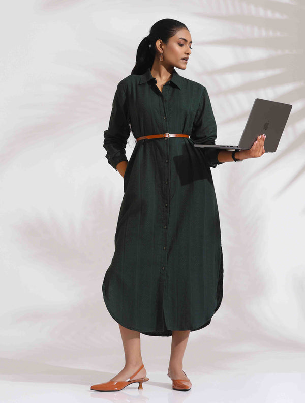 trueBrowns Green Cotton Shirt Dress