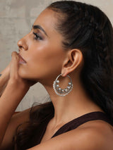 trueBrowns Silver Tone Pearl Hoop Earrings