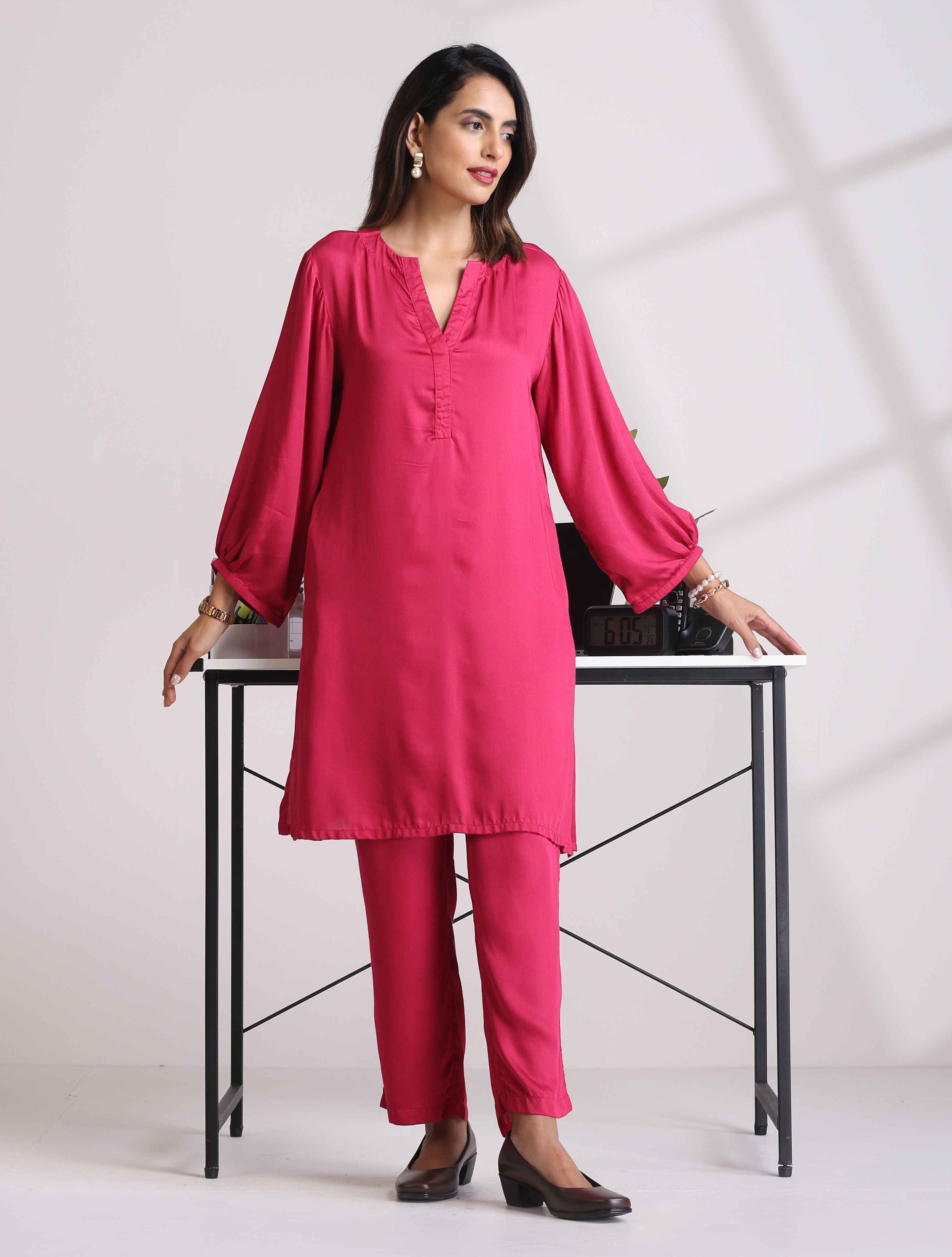 Pink Modal Satin Relax Co-ord Set