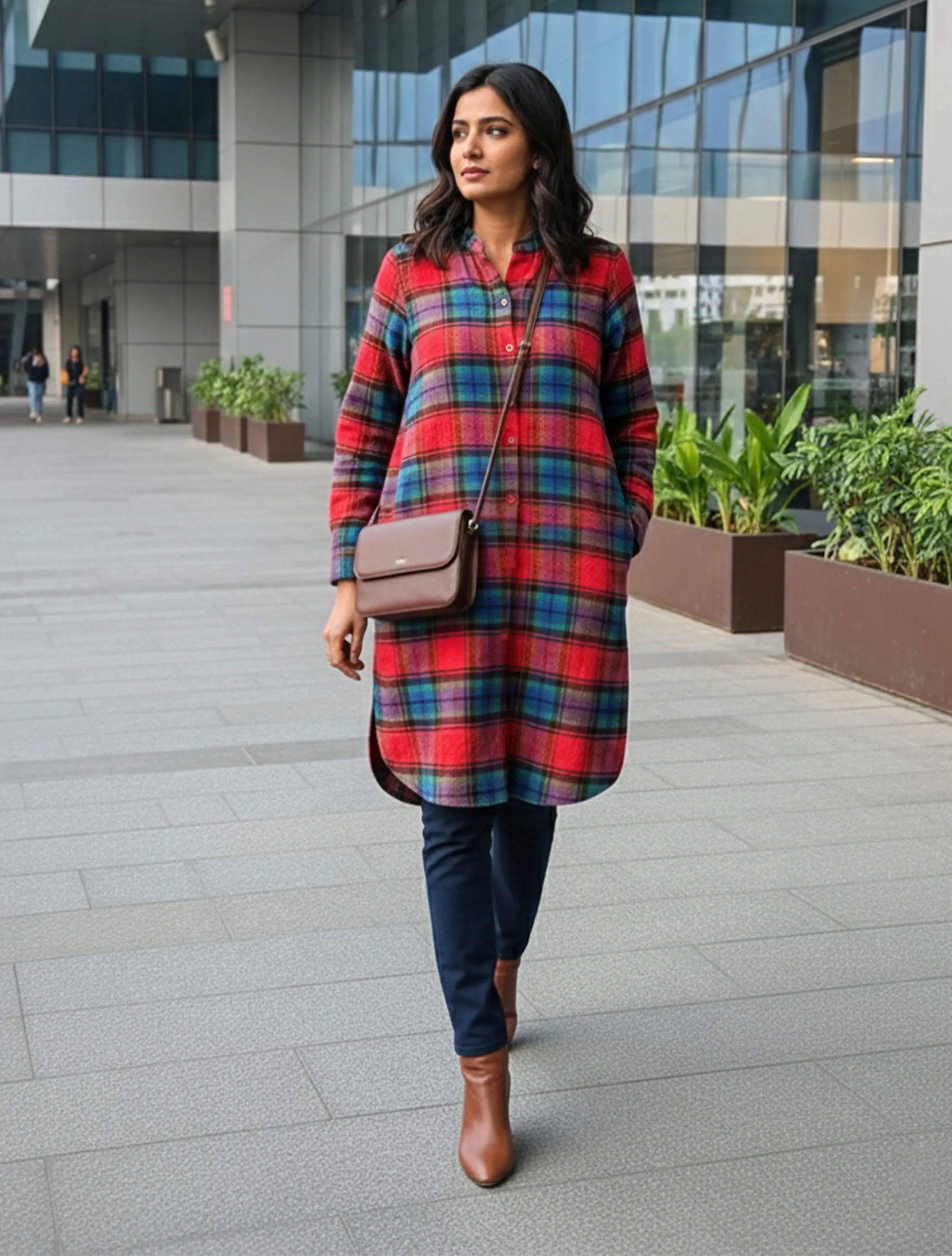 trueBrowns Red Blue Check Woollen Shirt Top