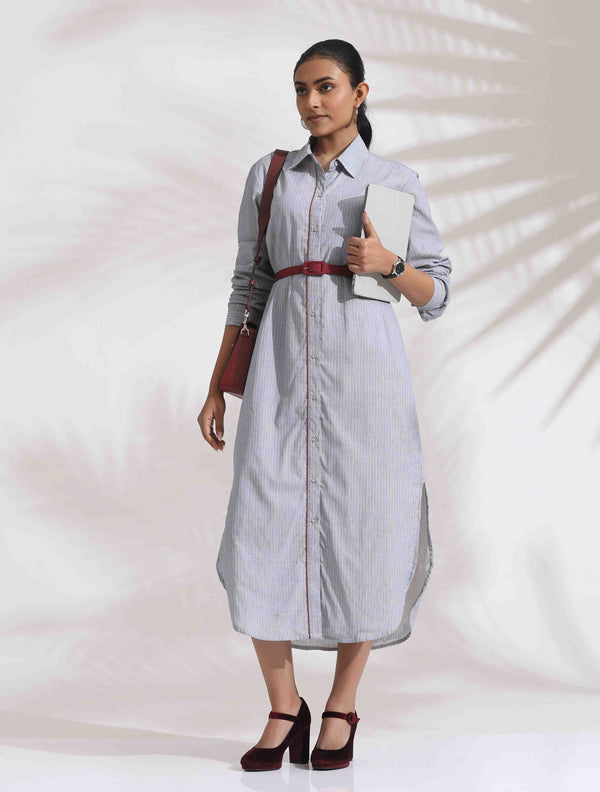 trueBrowns Grey Stripe Cotton Shirt Dress