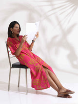 trueBrowns Pink Cotton Print pleated Dress
