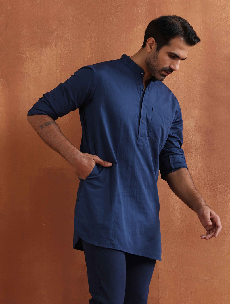 trueBrowns Men's Blue Cotton Short Kurta