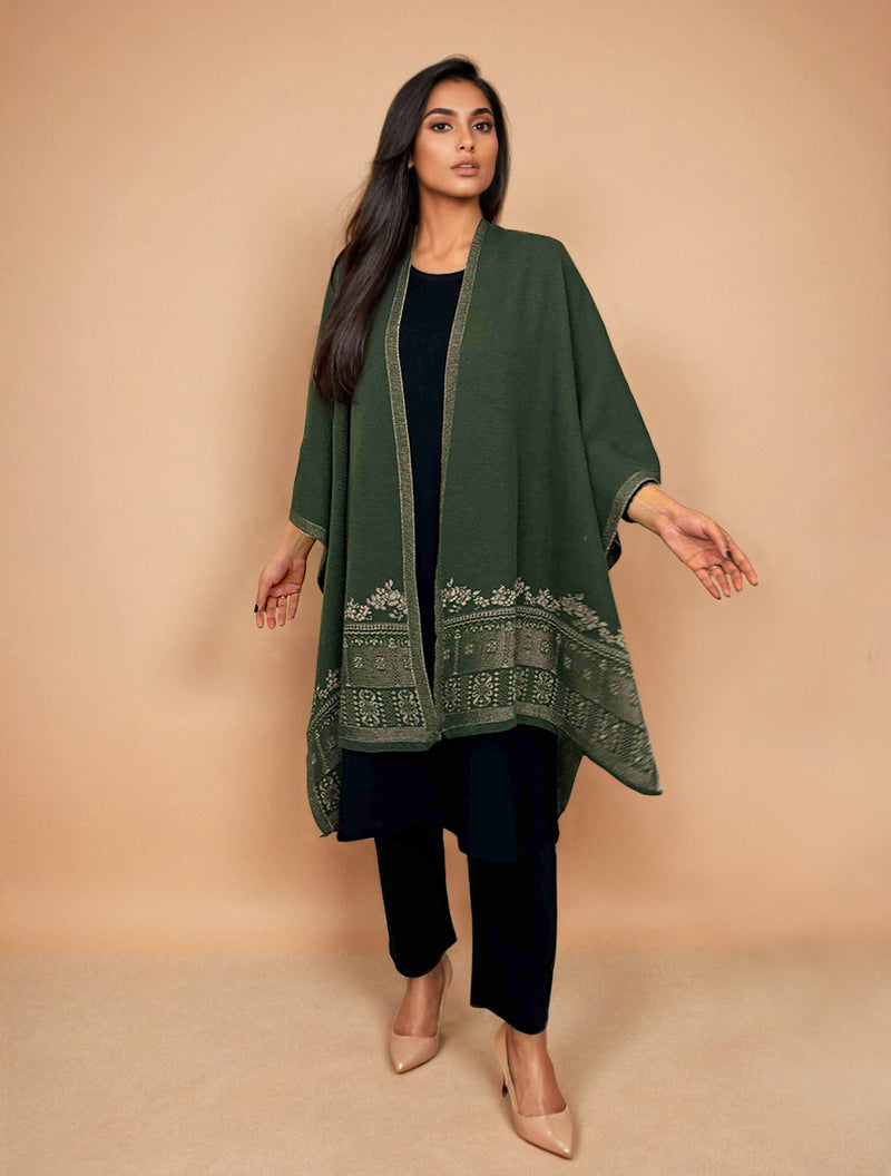 trueBrowns Green Woollen Kaftan Cape