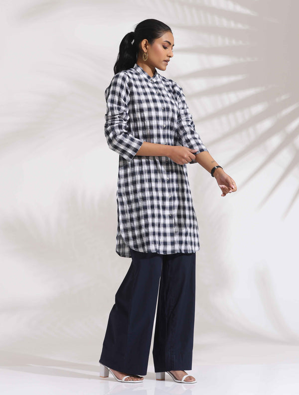 trueBrowns Blue Cotton Check Kurta Co-ord Set