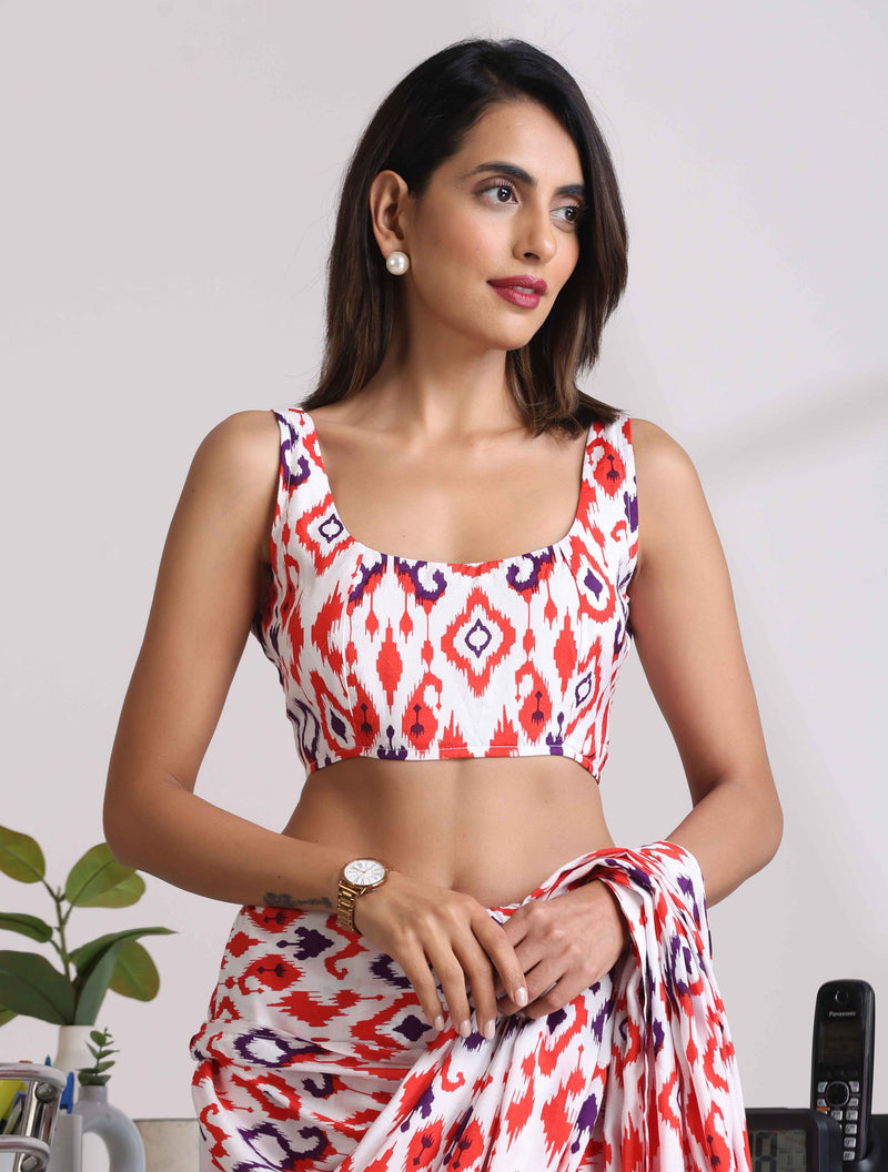trueBrowns Carrot Muslin Ikat Sleeveless Blouse