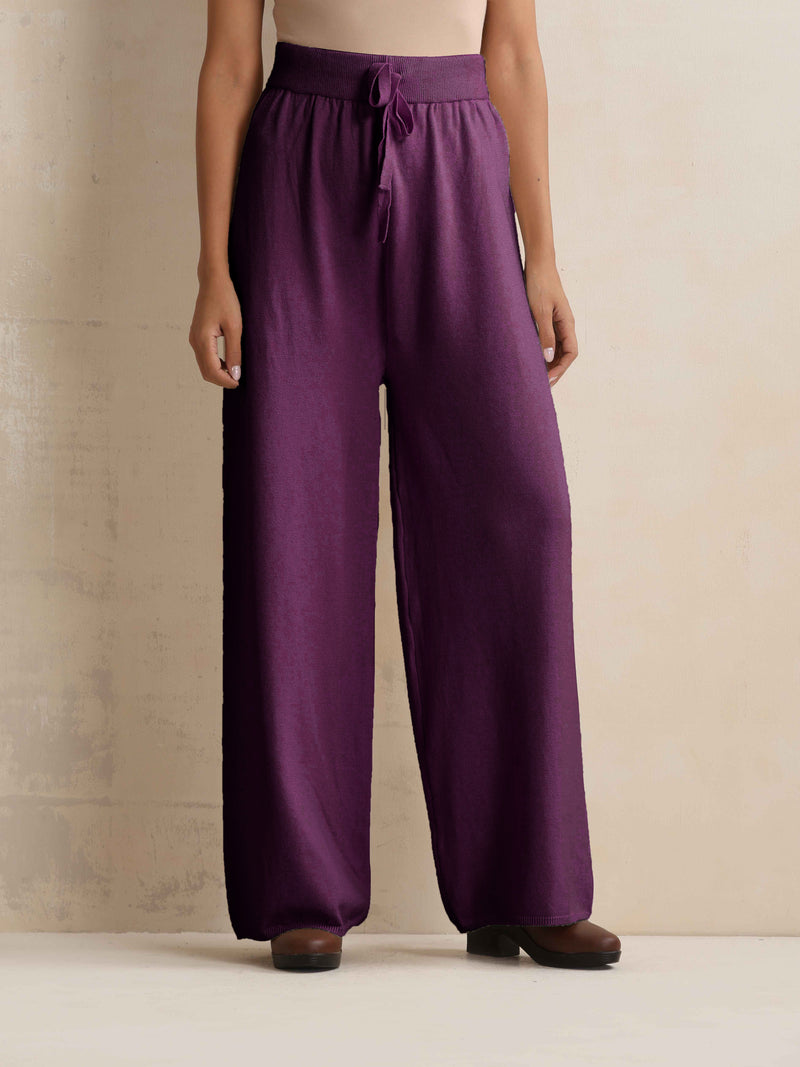 trueBrowns Purple Woollen Flared Pants