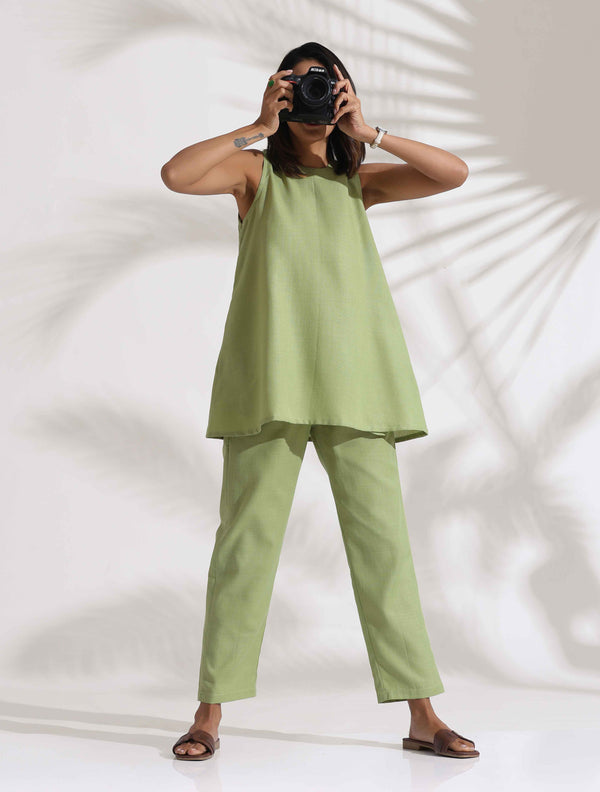 trueBrowns Green Slub Co-ord Set